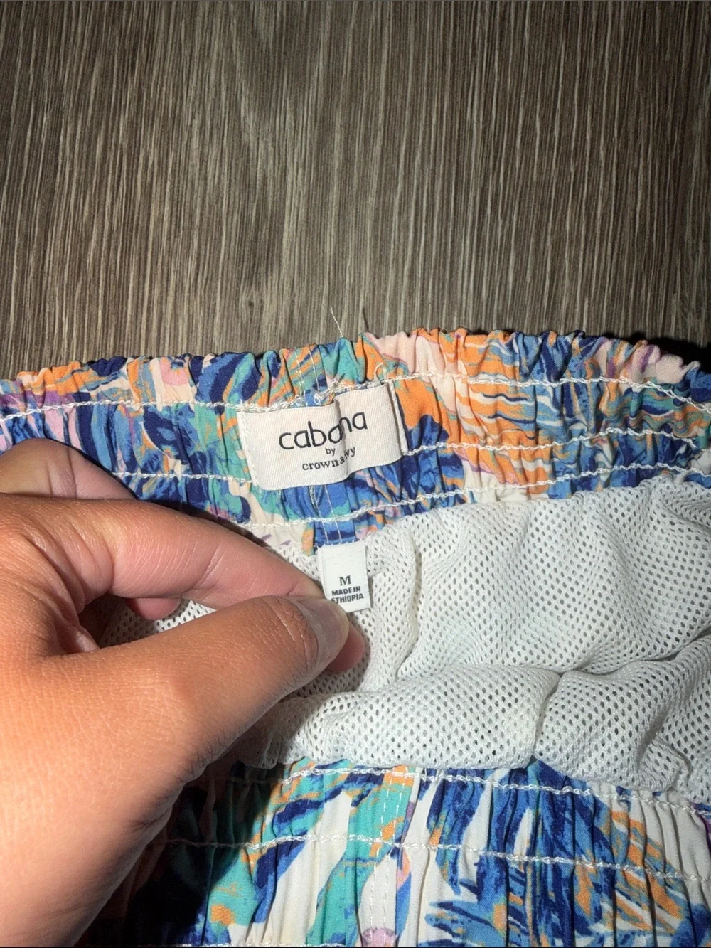 Tropical Leaf Men’s Swim Shorts Blue Peach Cabana Crown & Ivy M elastic waist